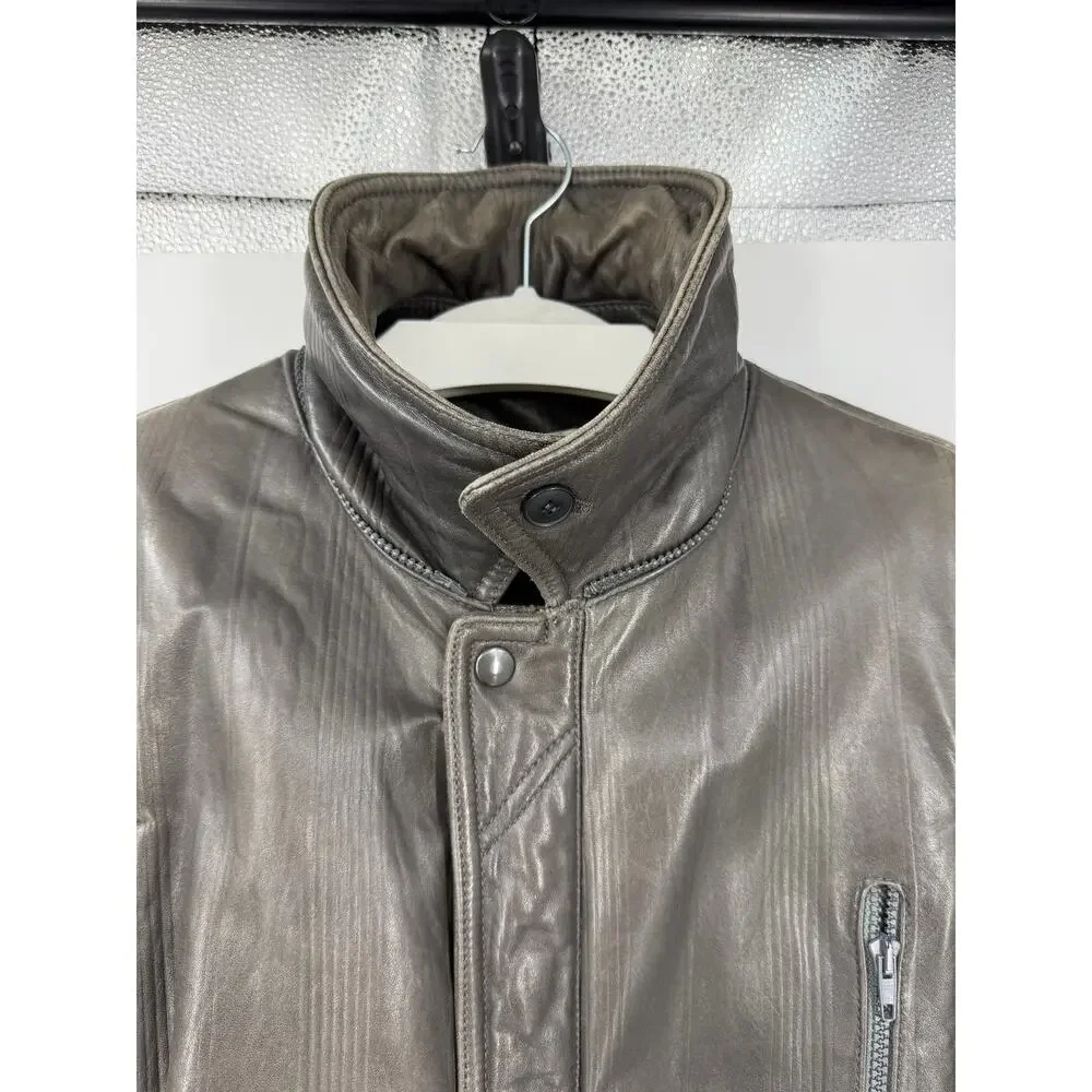 Vintage Basile Italy Mens M Gray Leather Bomber Jacket 90s Designer Moto